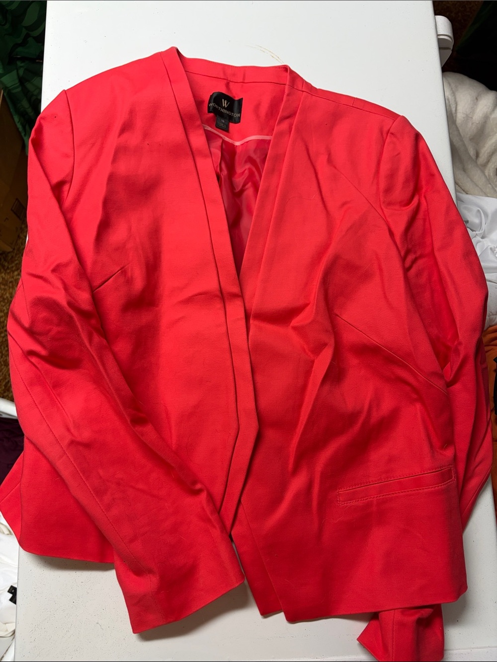 Worthington Open-Front Coral-Red Blazer
